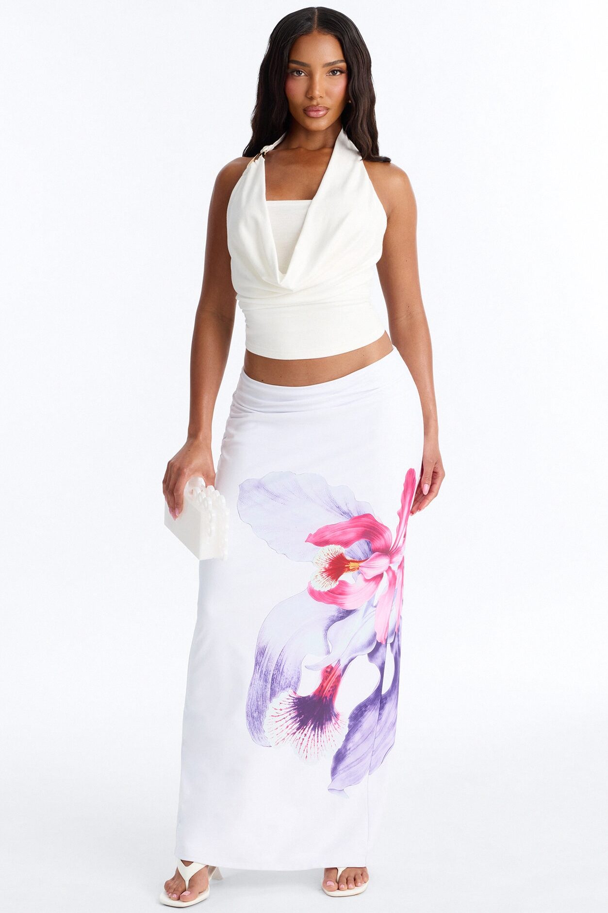 Aurielle Floral Slit Maxi Skirt - White/combo