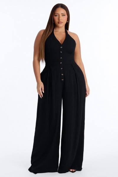 Liana Linen Halter Jumpsuit - Black