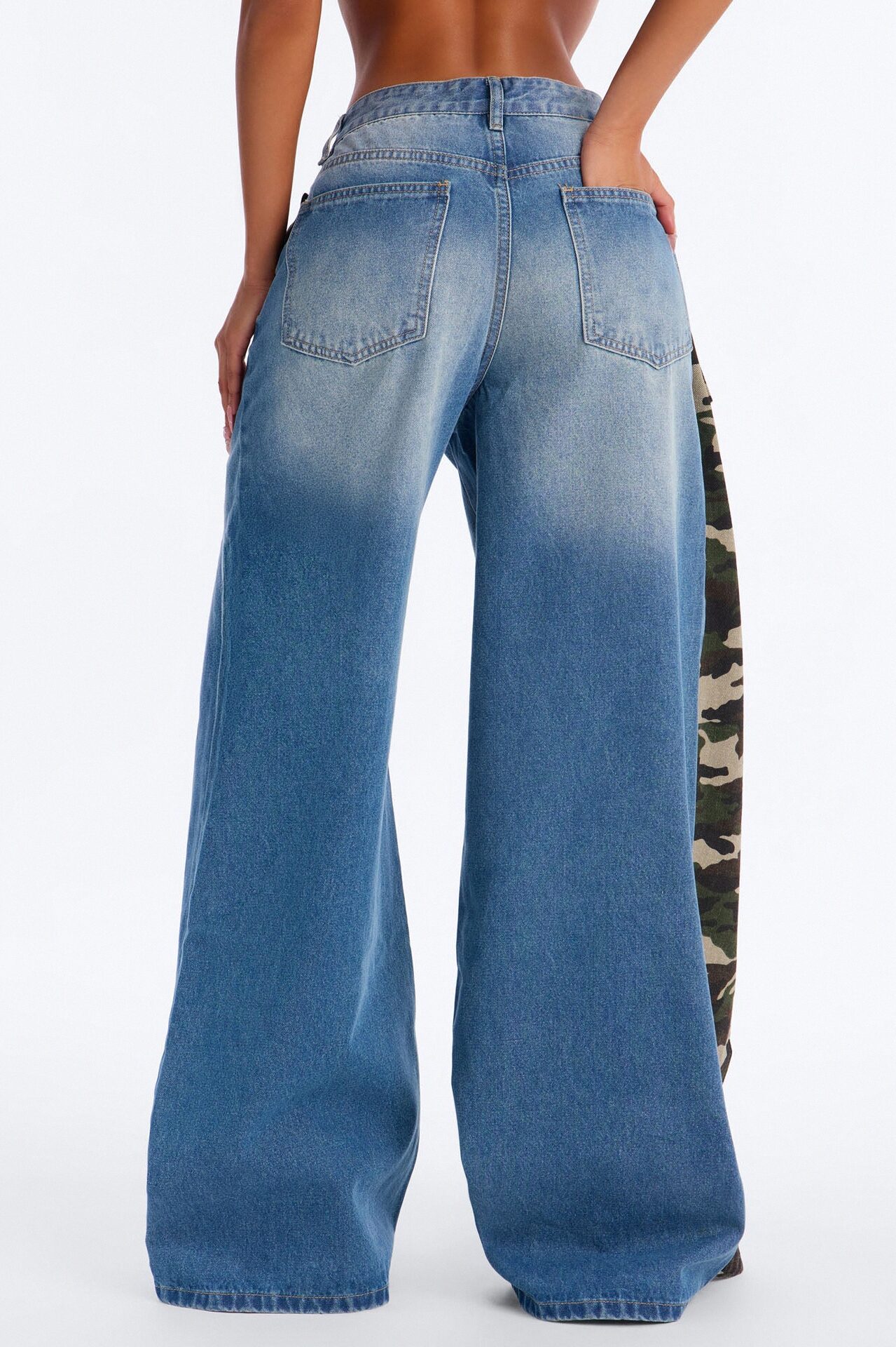 Can't Miss Me Camo Wrap Wide Leg Jeans - Medium Wash
