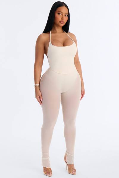Power Mesh High Waisted Leggings - Bone