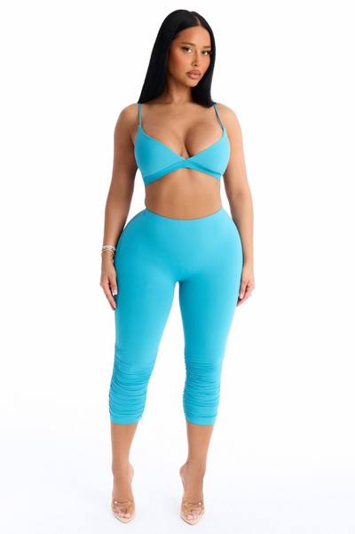 Second Skin Double Lined Ruched Low Rise Capri Legging - Blue
