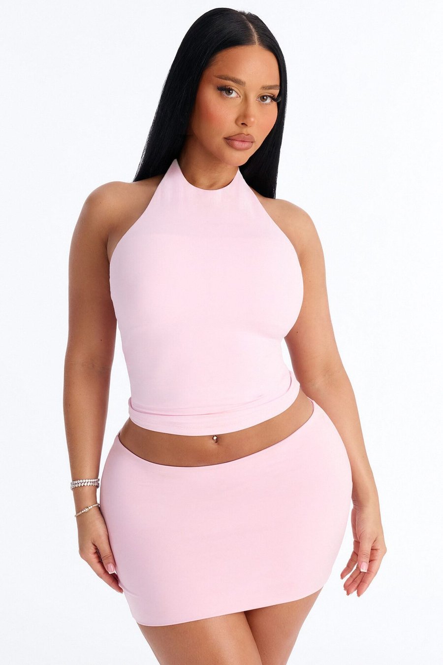 Second Skin Bra Pad Sleeveless Halter Top - Pink