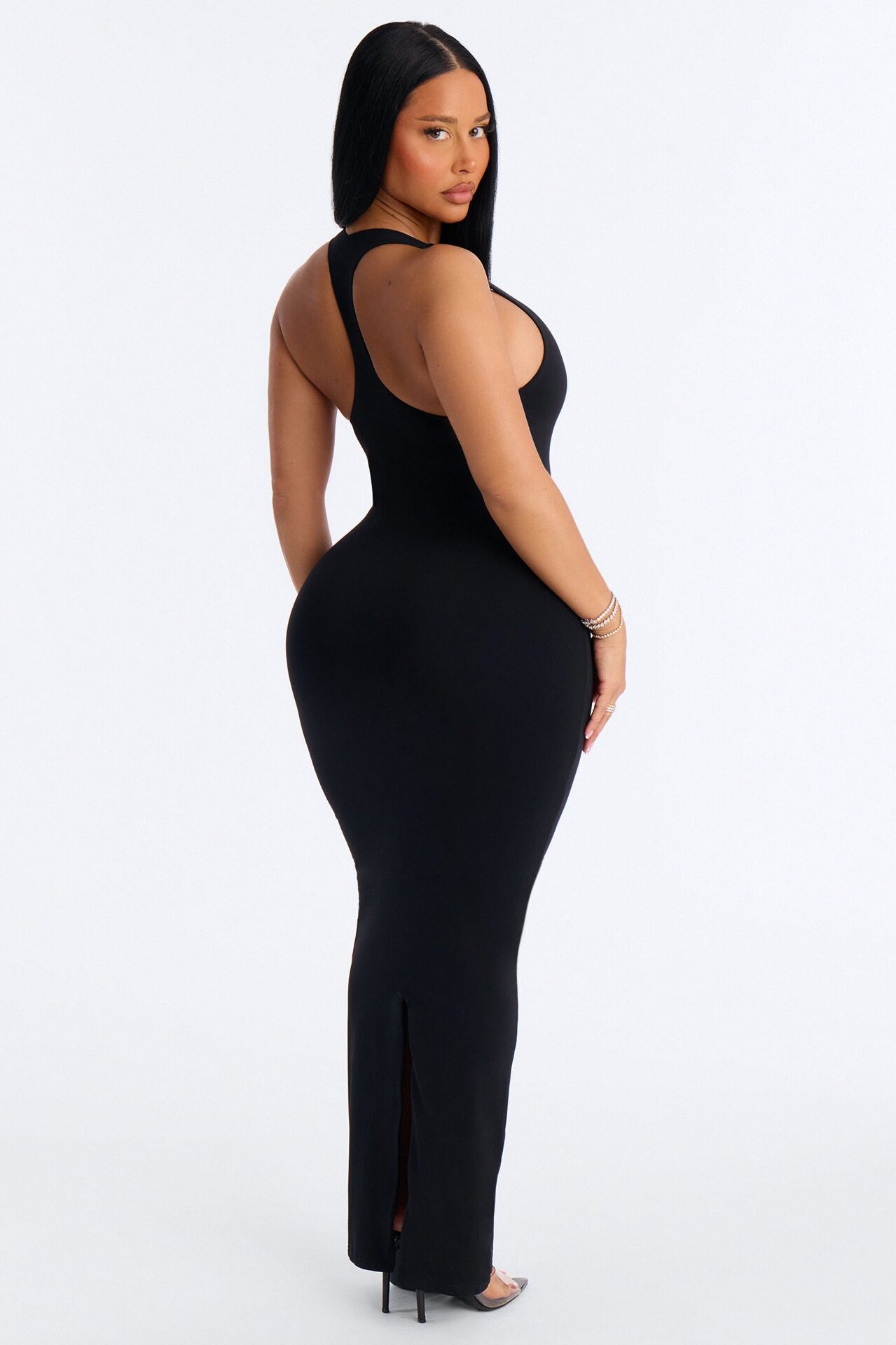 Second Skin Double Lined U Neck Racerback Maxi Dress - Black
