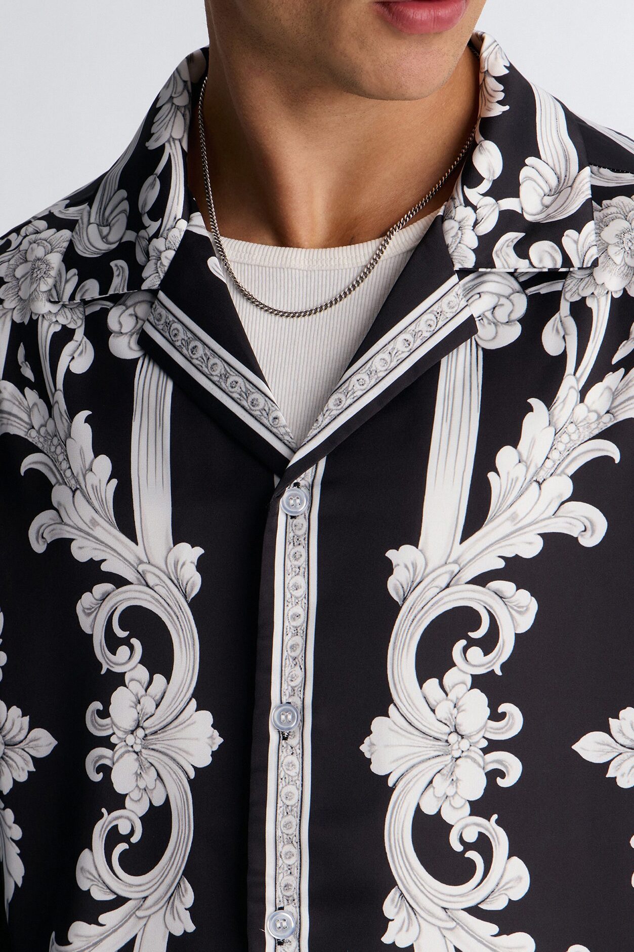 Grecian Baroque Button Up Shirt - Black/combo