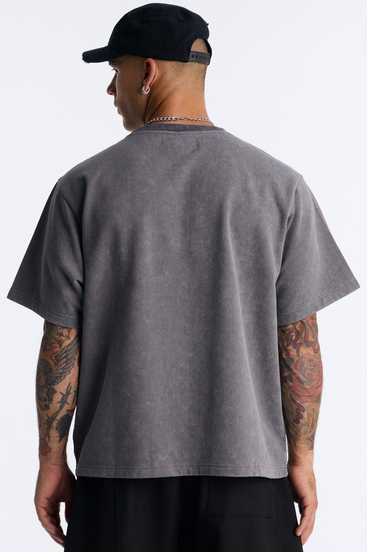 Forsaken Embroidery Paneled Fleece Tee - Grey
