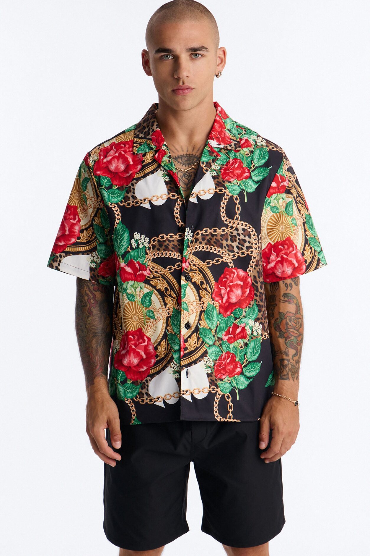 Relaxed Roses & Riches Baroque Button Up Shirt - Multi Color