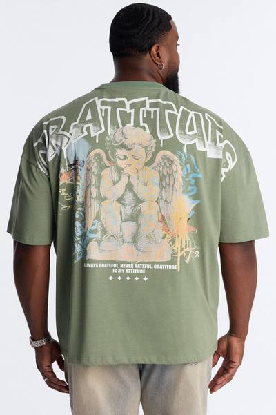 Gratitude Heavy Weight Oversized Short Sleeve Tee - Olive