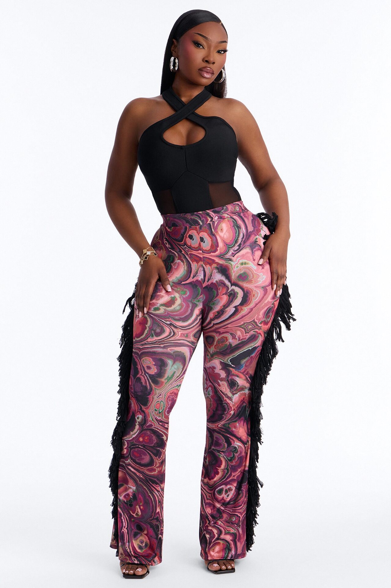 All At Once Fringe Flare Pant - Purple/combo