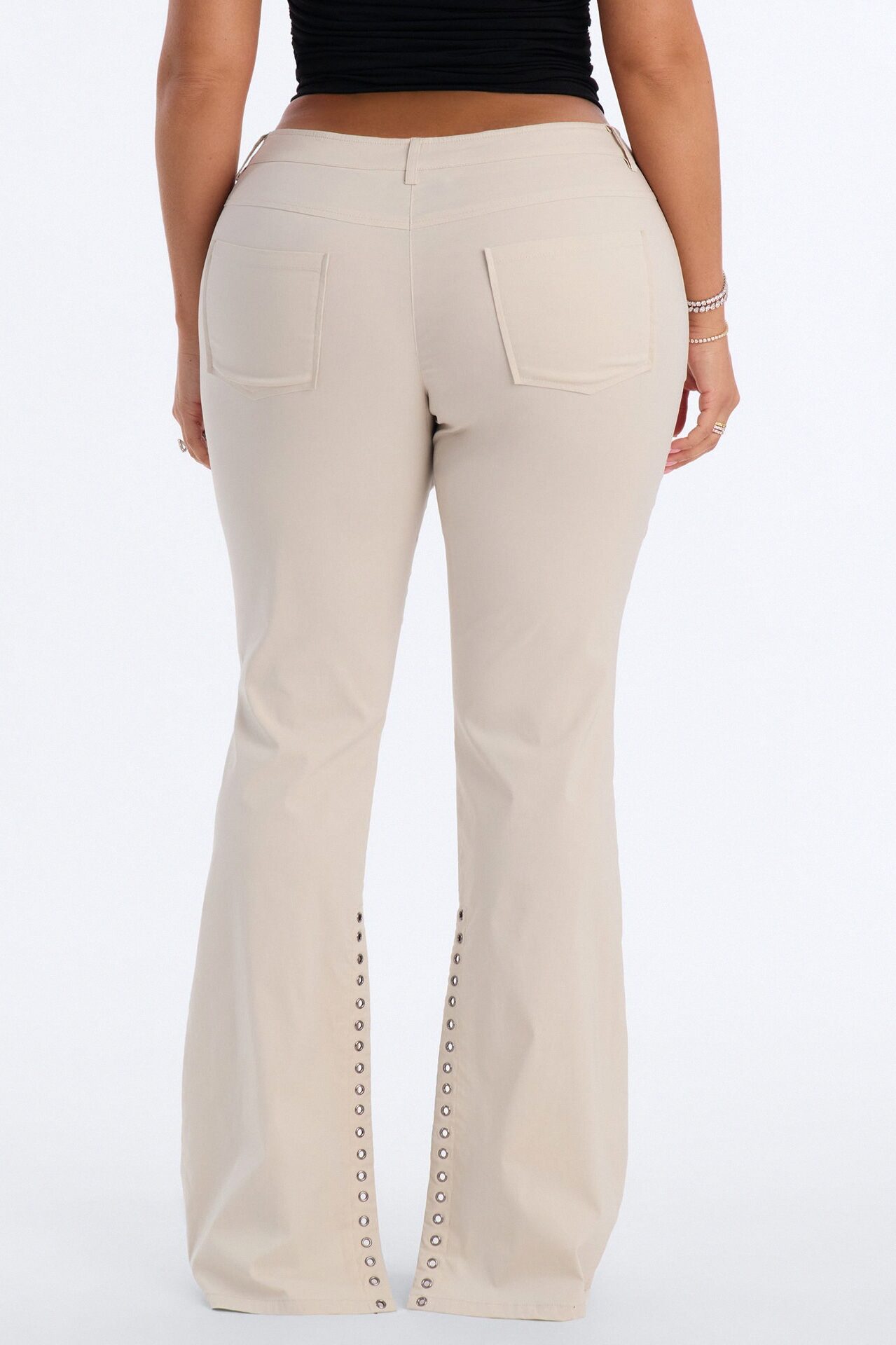 Sophie Lace Up Low Rise Eyelet Pant - Stone