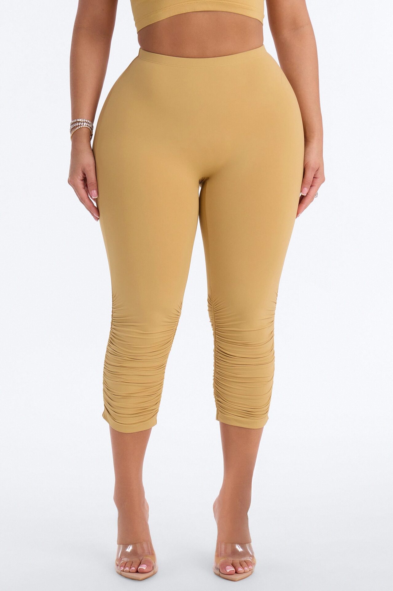 Second Skin Double Lined Ruched Low Rise Capri Legging - Honey
