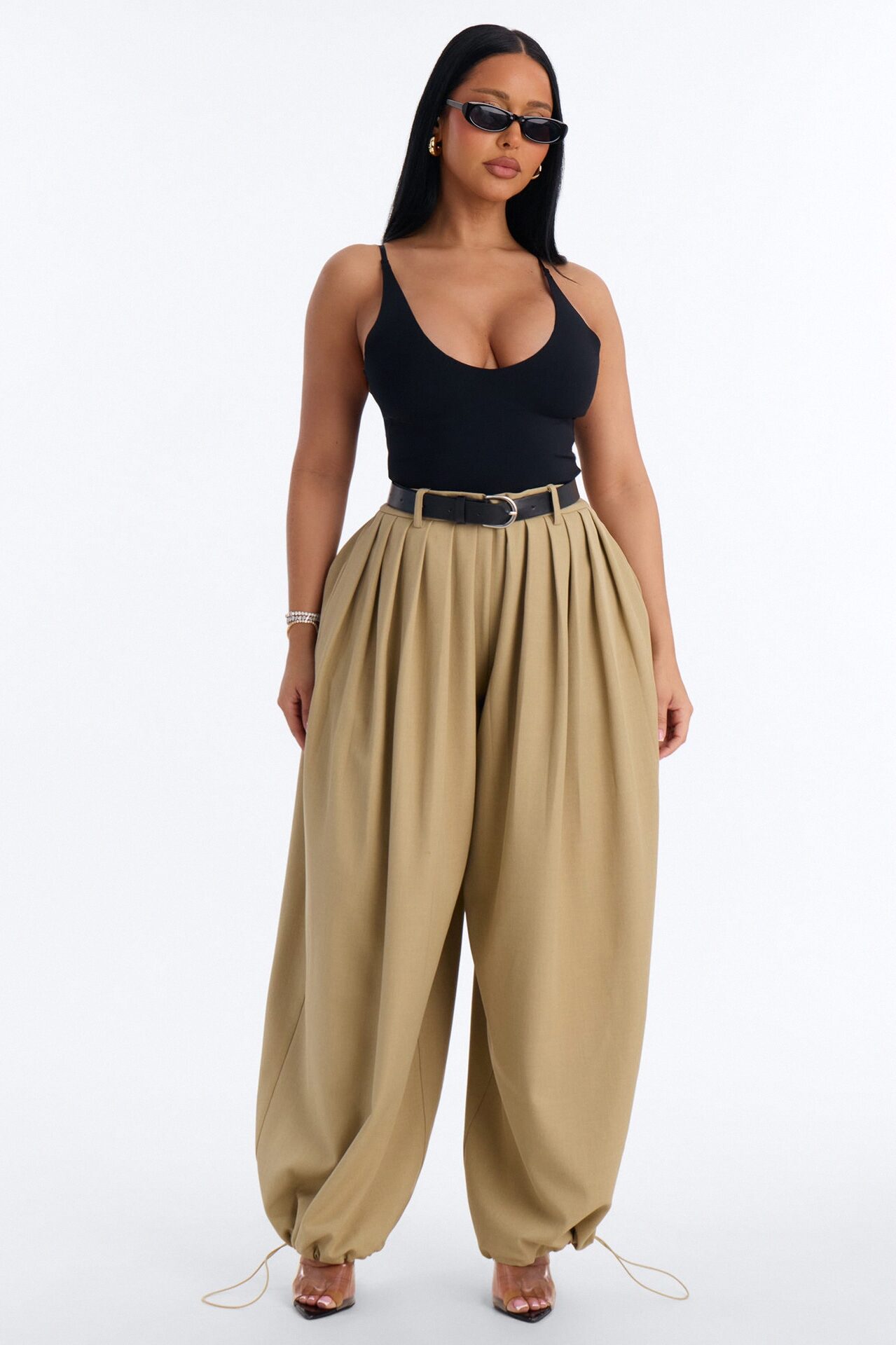 Gemma High Rise Belted Jogger - Khaki