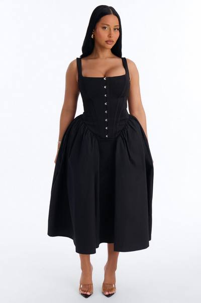 Renna Corset Midi Dress - Black