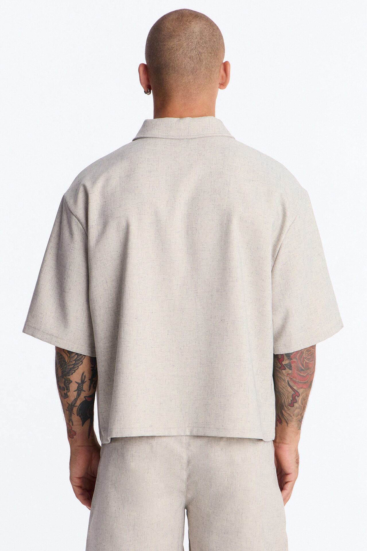 Maison Tailored Boxy Cropped Zip Up Shirt - Khaki