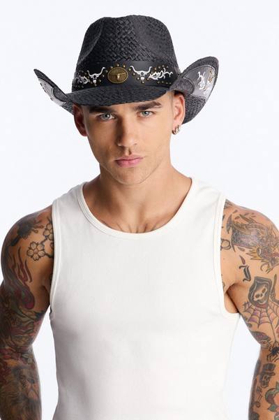 Western Decorative Straw Cowboy Hat - Black