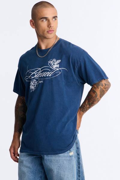Blessed With Mercy Vintage Oversized Short Sleeve Tee - Navy