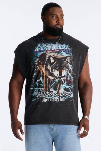 Only The Strong Survive Vintage Oversized Muscle Tee - Black Wash