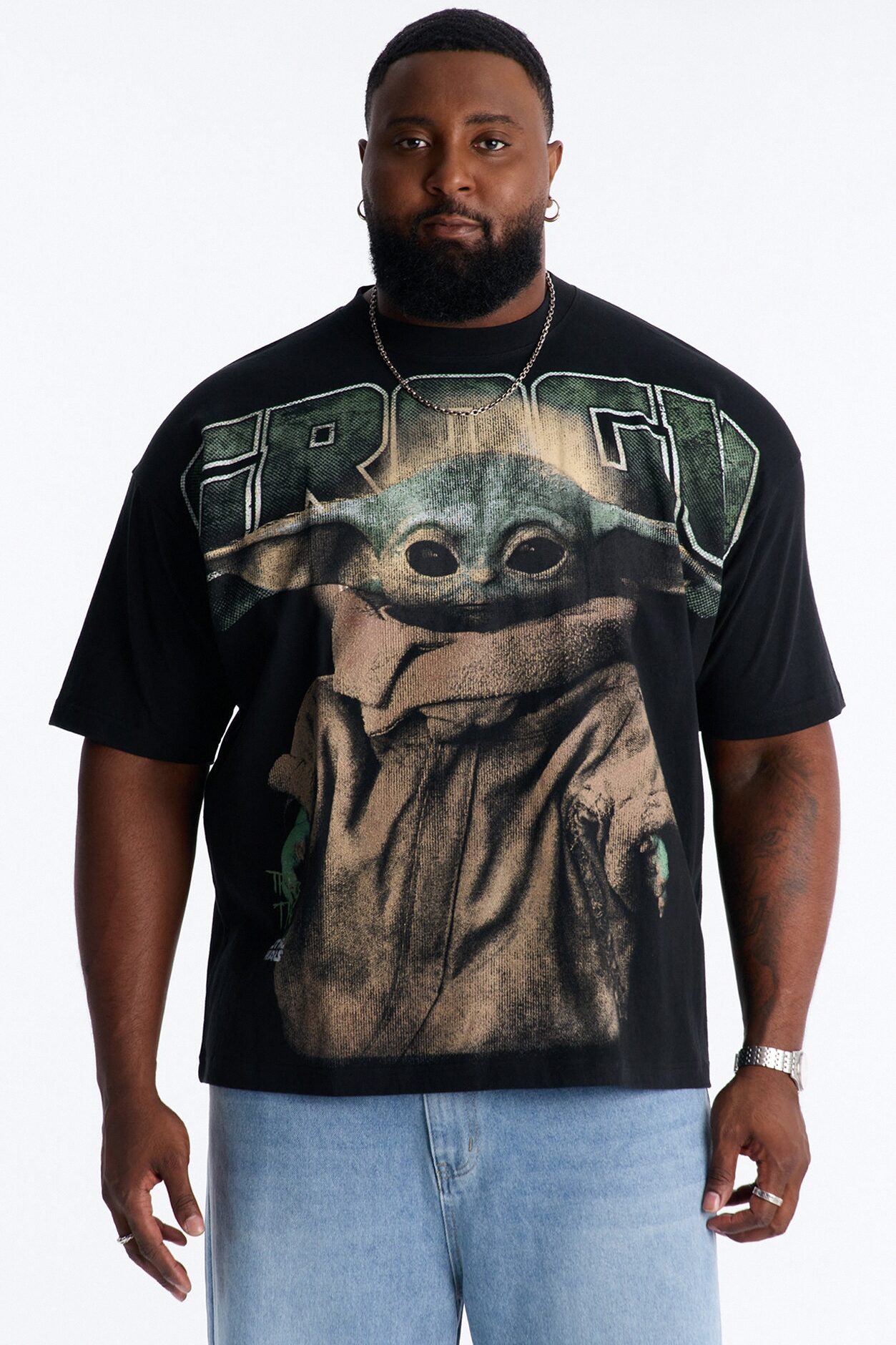 Star Wars Mandalorian Grogu Heavy Weight Boxy Short Sleeve Tee - Black