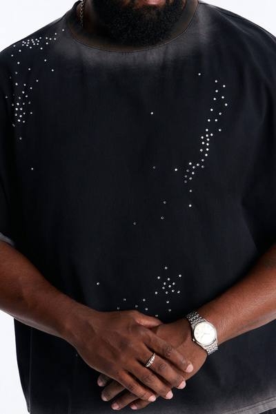 Stardust Dissolved Wash Rhinestone Tee - Black Wash