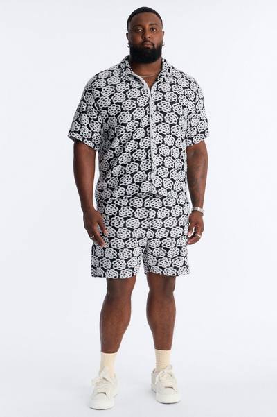 Snow Leopard Drift Cuban Collar Shirt - Black/White