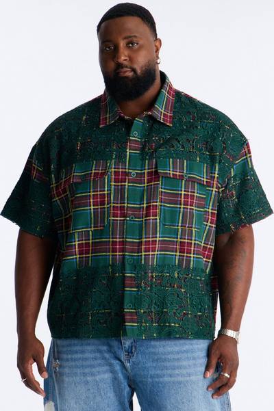 Boxy Garden Of Tomorrow Plaid Button Up Shirt - Green/combo