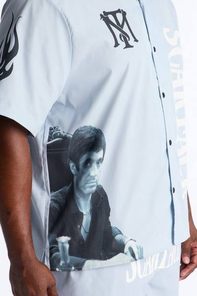 Relaxed Scarface Coast Cuban Collar Button Up Shirt - Light Blue
