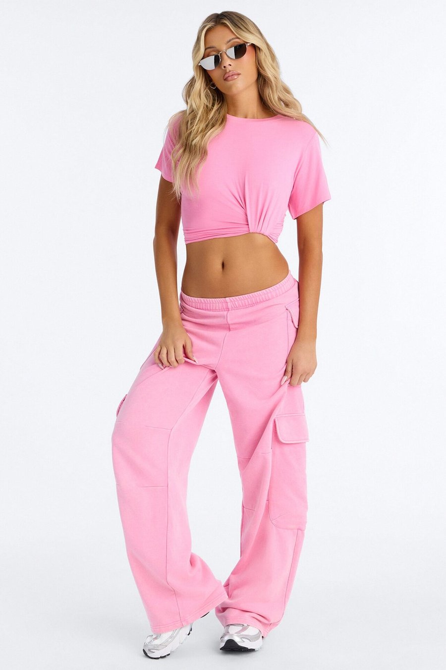 Mila Washed Cargo Pant Set - Pink