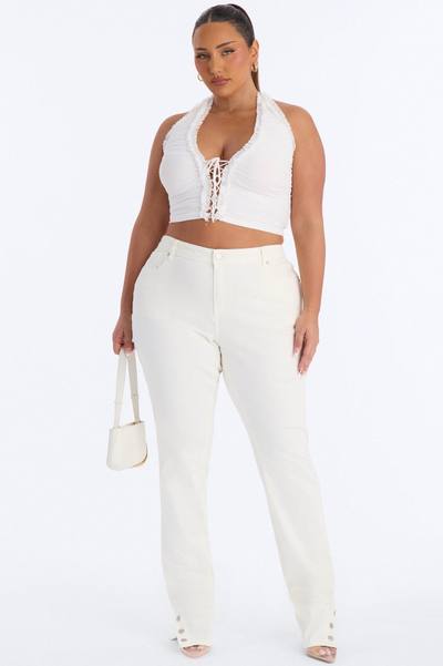 Siena Straight Leg Button Stacked Pant - Ivory
