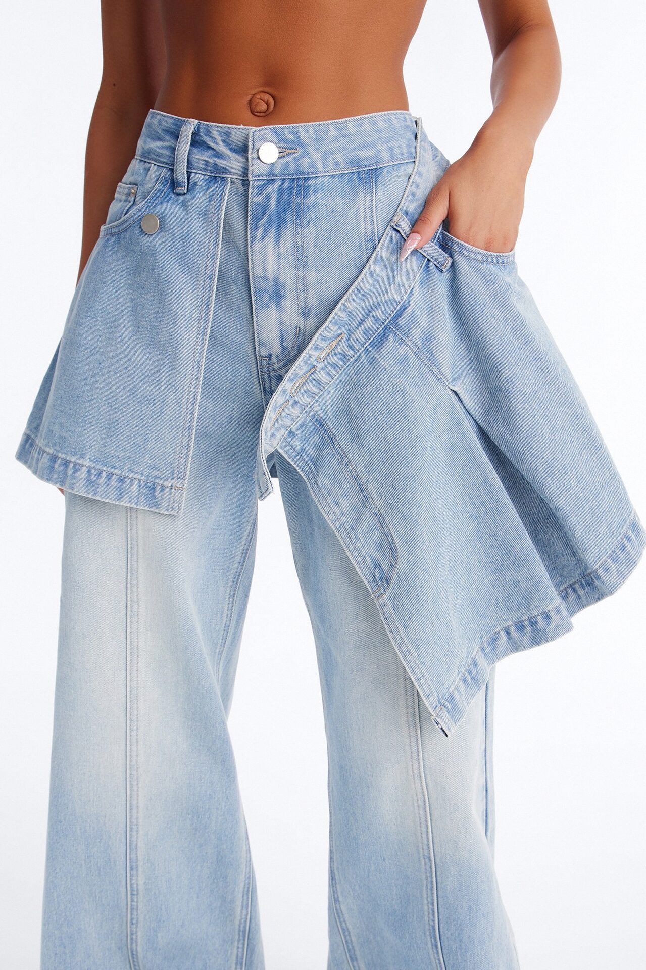 Unfinished Business 2Fer Wide Leg Jeans - Medium Wash
