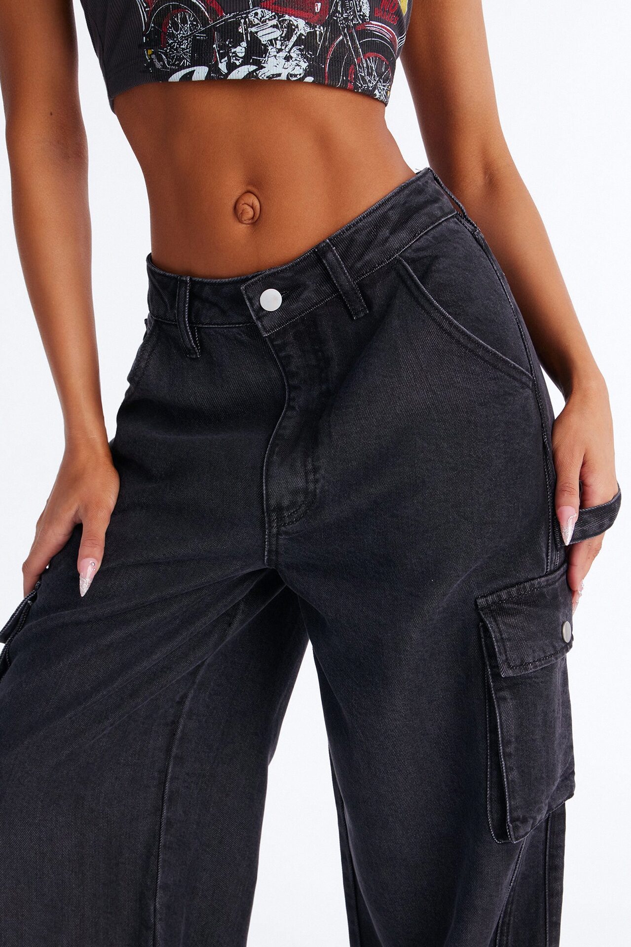 Dreaming Of You Drapey Cargo Wide Leg Jeans - Black Wash