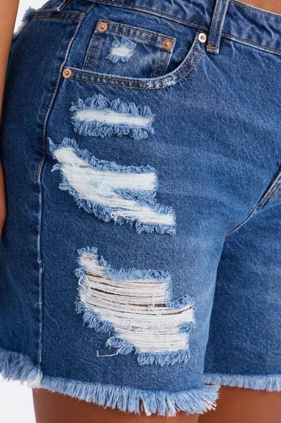 No Signal Ripped Denim Shorts - Medium Wash