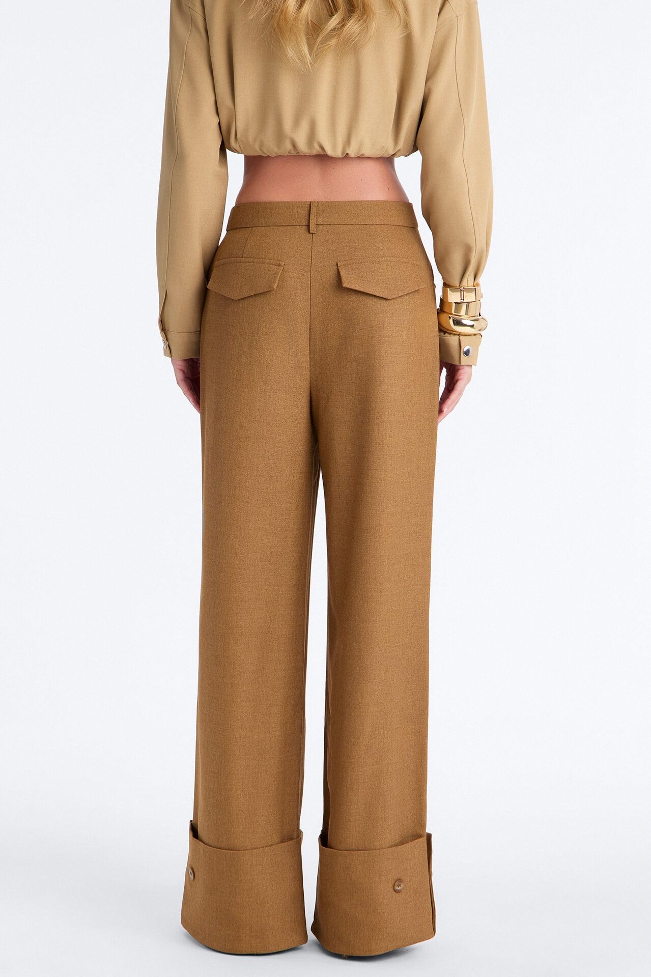 Clara High Rise Wide Leg Cuffed Trouser Pant - Brown