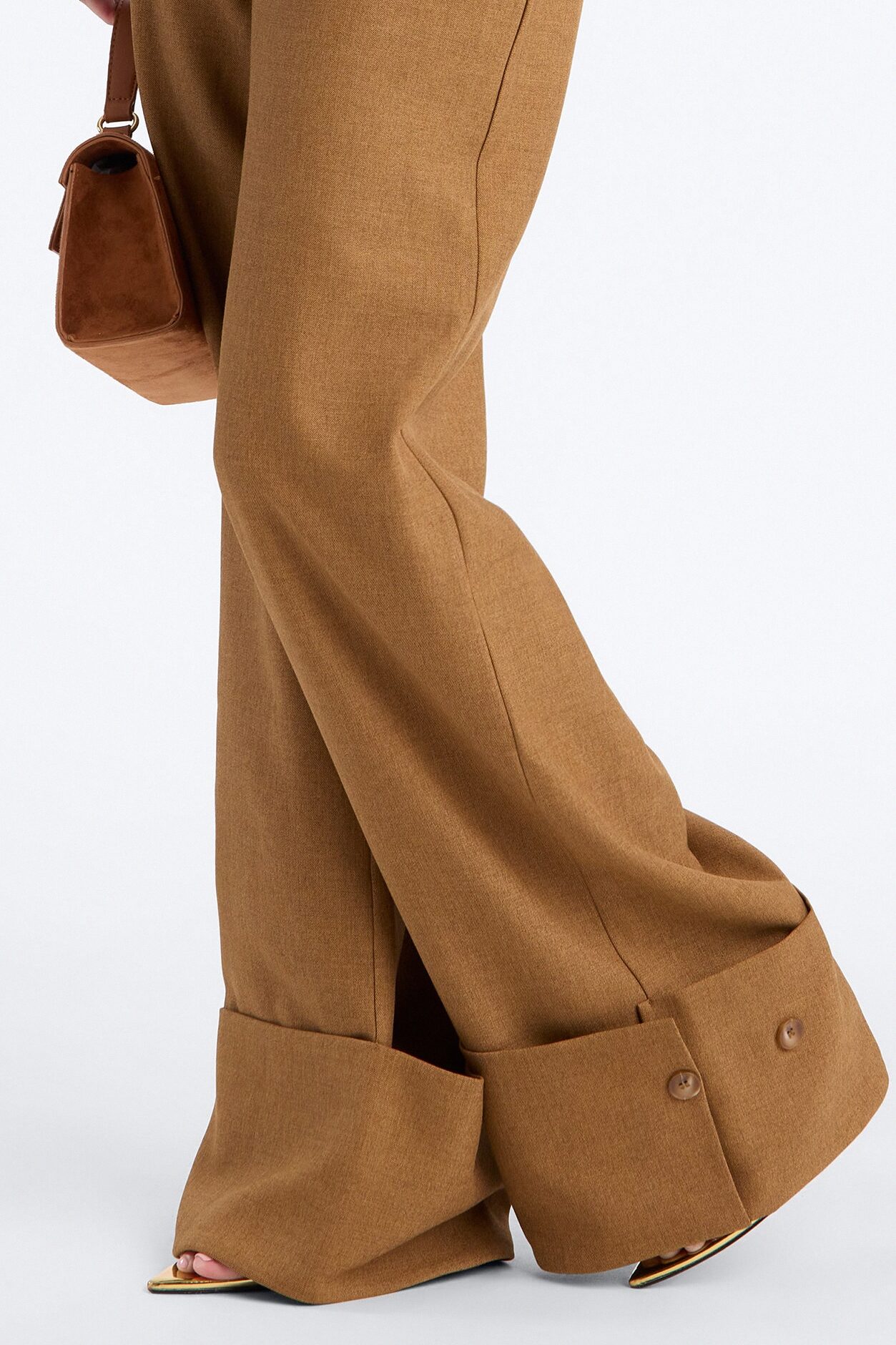 Clara High Rise Wide Leg Cuffed Trouser Pant - Brown