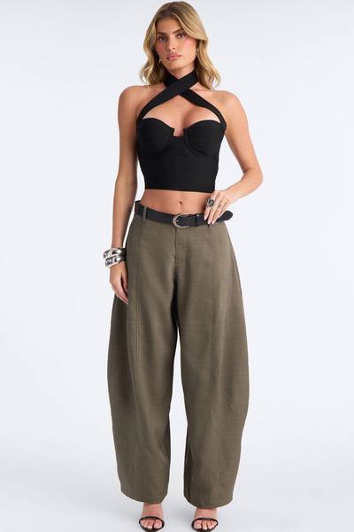 Maple Barrel Leg Belted Trouser - Olive
