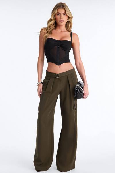 Beautiful Banter Belted Wide Leg Trouser - Green