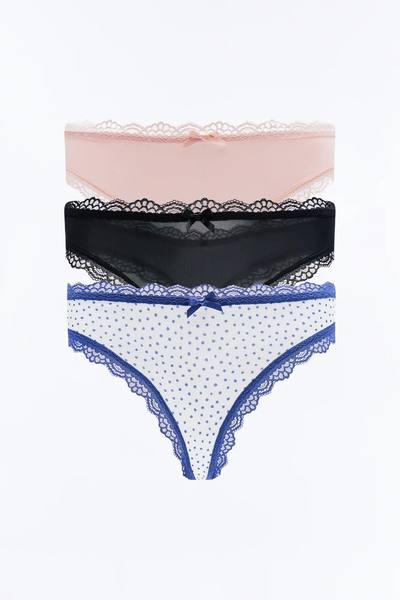 Candy String Cotton 3 Pack Thong Panties - White/combo