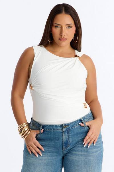 Portofino Waters Hardware Ruched Bodysuit - White