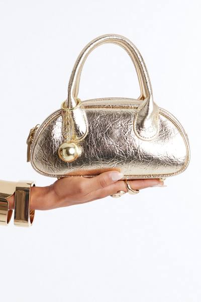 Don't Drop The Ball Faux Leather Satchel - Gold