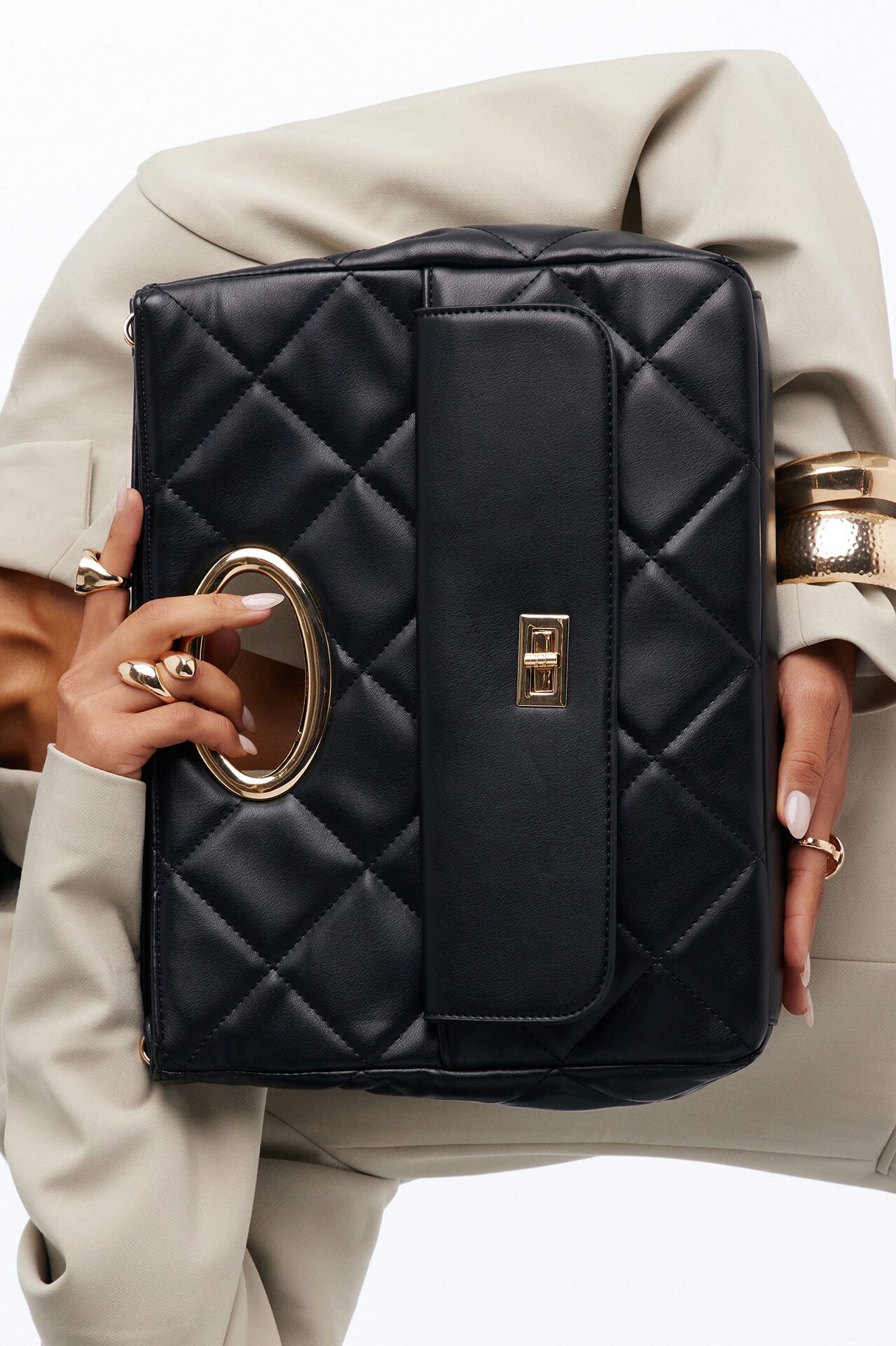 Nine To Five Faux Leather Crossbody Handbag And Wallet Set - Black