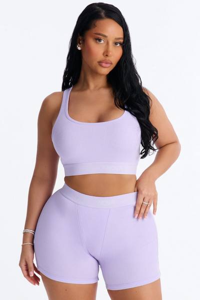 Mood Cotton Ribbed Racer Back Bra and Boxer Set - Lavender
