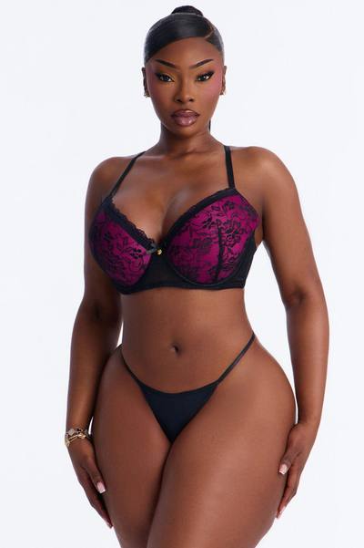 Hideaway Mega Push Up Lace Overlay Bra - Purple