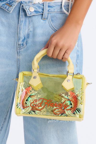 Ed Hardy Koi Fish Clear Satchel Bag - Yellow/combo