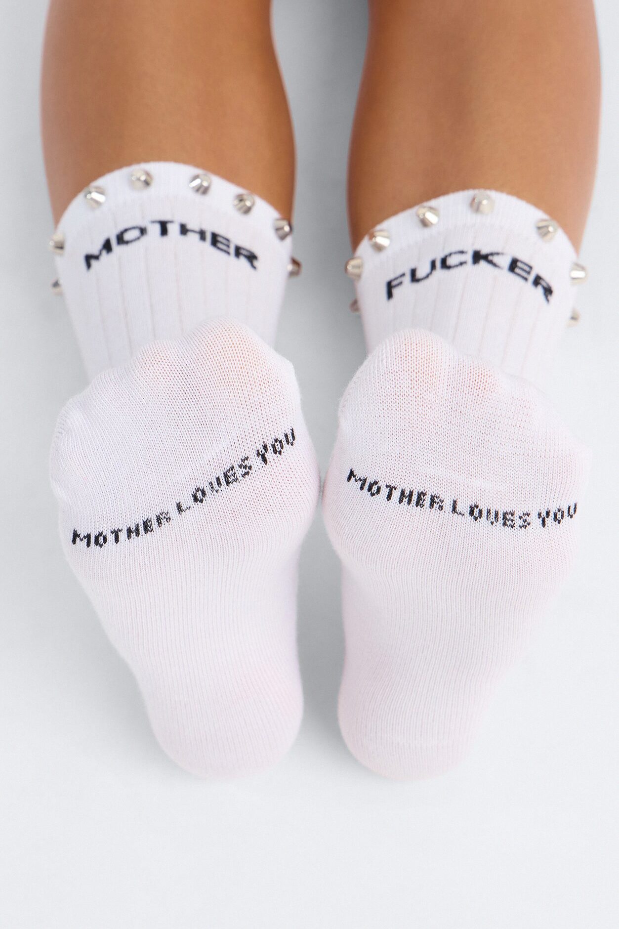 Mother Fucker Crew Socks - White/Black