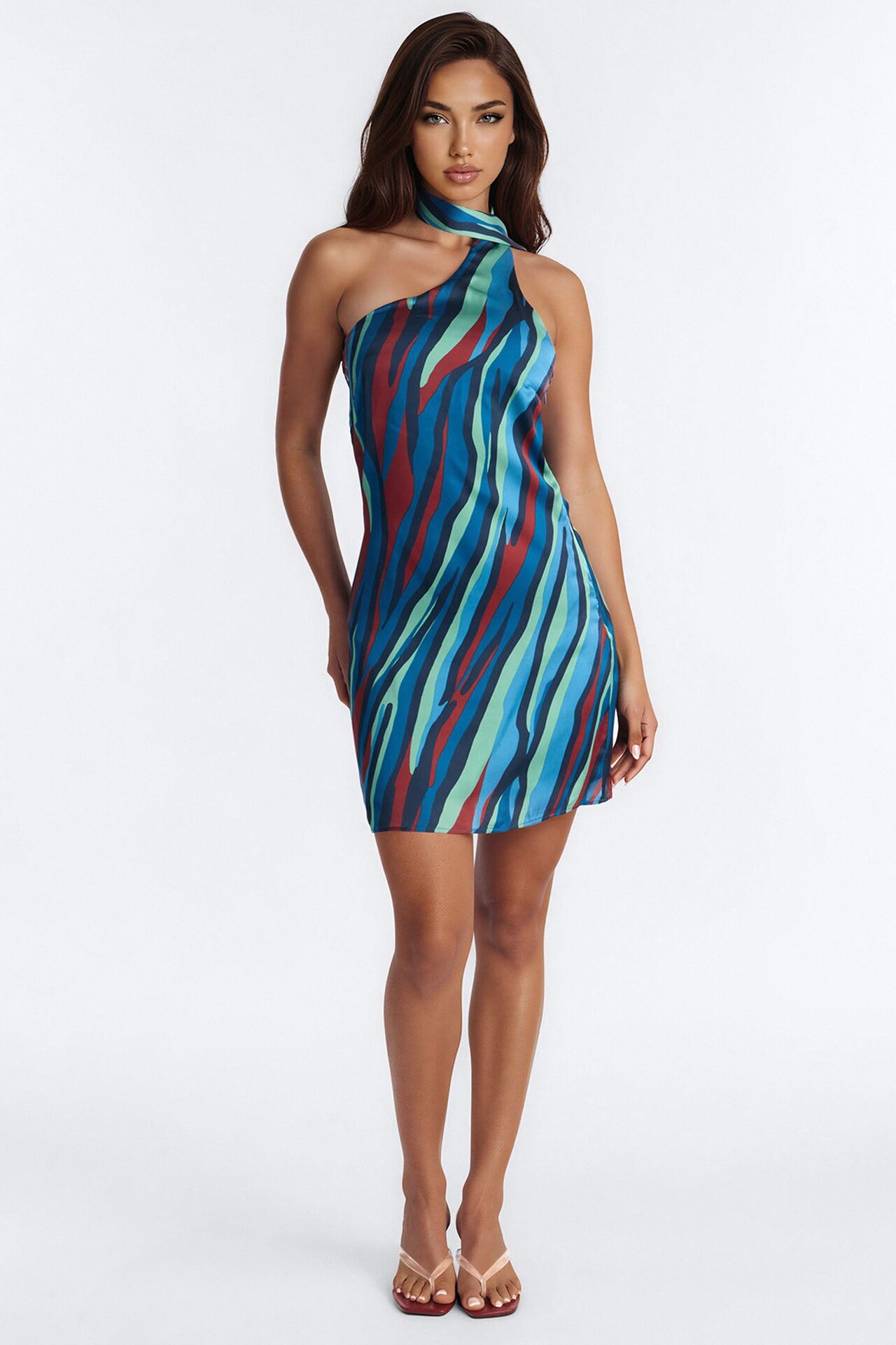 Natasha Abstract Satin Mini Dress - Blue/combo