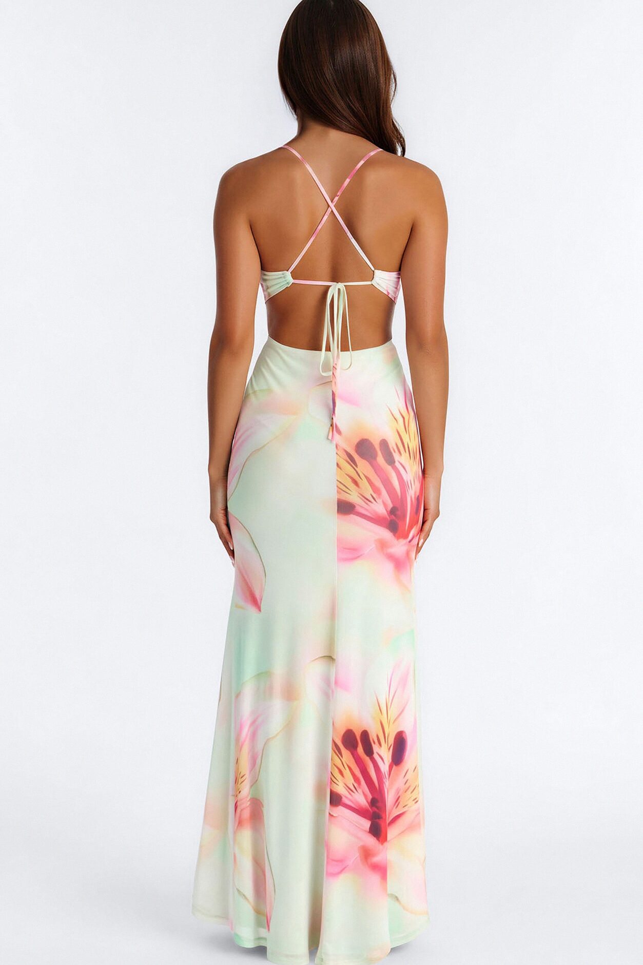 Alexandria Floral Mesh Maxi Dress - Aqua/Combo