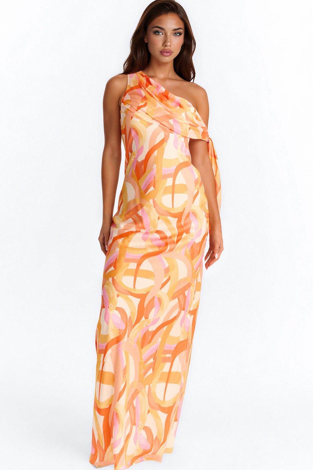 Golden Beauty Satin Maxi Dress - Orange