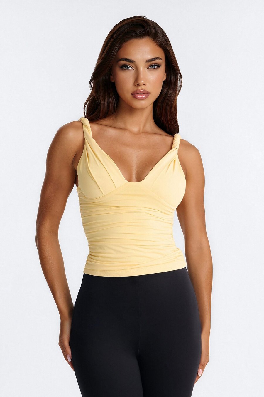 Sweetest Vibe Twist Ruched Tank Top - Yellow