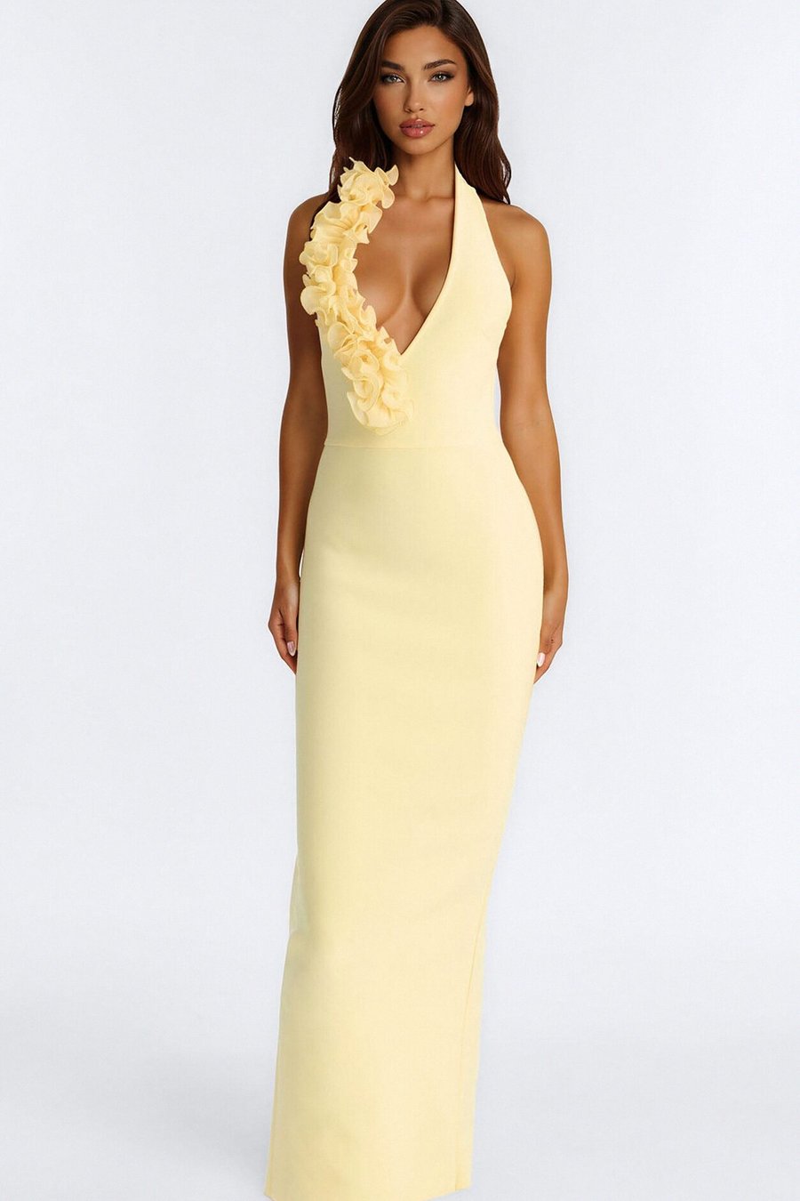 Saxton Ruffle Bandage Gown - Yellow