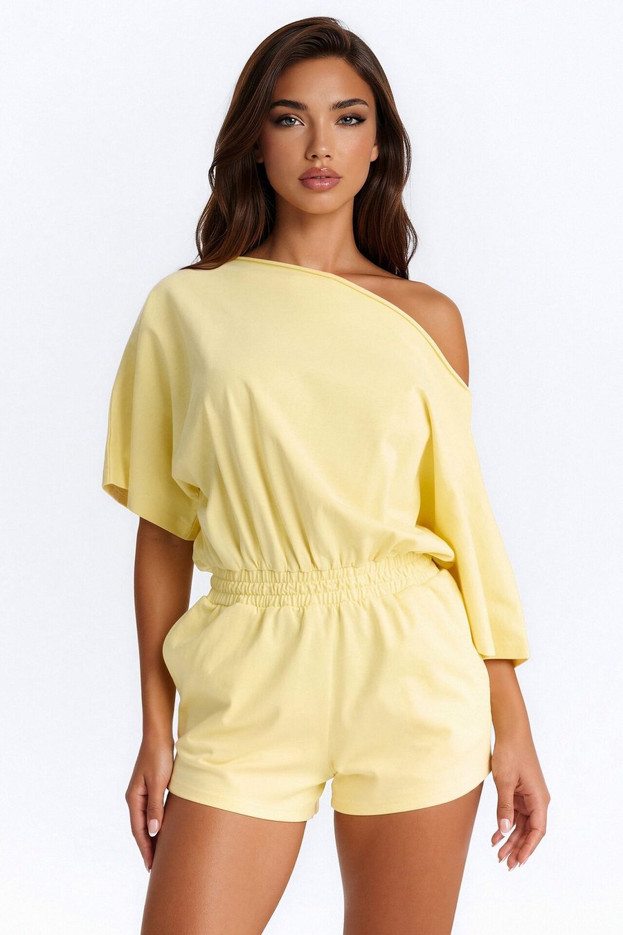 Sunday Dream Cotton Off Shoulder Romper - Yellow