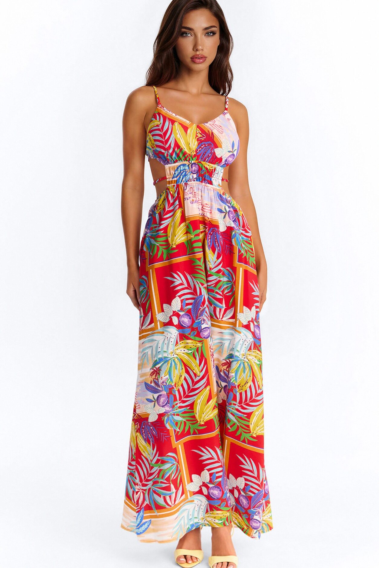 Kauai Backless Maxi Dress - Red/combo