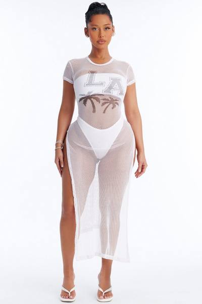 LA Nights Fishnet Cover Up Dress - White